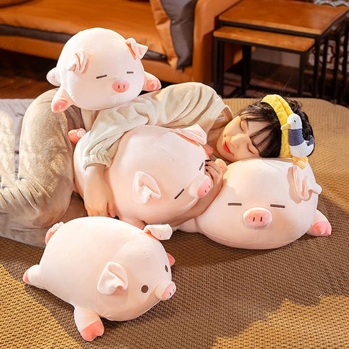 Pig Stuffed Animal Hugging Pillow - Soft Fat Plush Toy Gifts for Kids, Valentine, Christmas (15.7", Round Eyes)