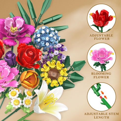 Set, 1043 15 CUBIMANA Flower Bouquet Building PCS Bouquet Botanicals Collection for Mom Wife, Artificial Flowers