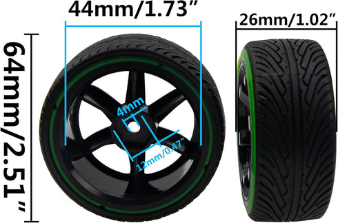 1/10 RC Drift Car Tires 12mm Hex Hub Wheel Rims & Hard Plastic Tyre 6 Spoke Compatible with Traxxas HSP Tamiya Kyosho