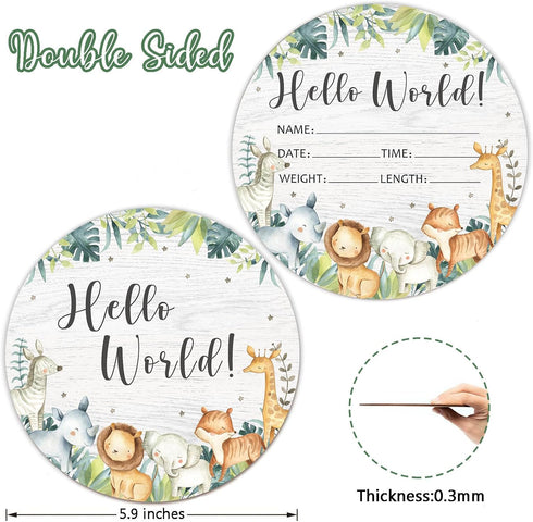 Yuzioey Birth Stat Sign for Newborn, Safari Animals Baby Announcement, Jungle Hello World Name Sign for Hospital Birth