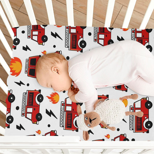 Caikeny 27 39 Fitted Crib Sheet for Boys Girls Fire Truck Baby Crib Sheets Lighting Bassinet Sheets Crib Mattress Bed