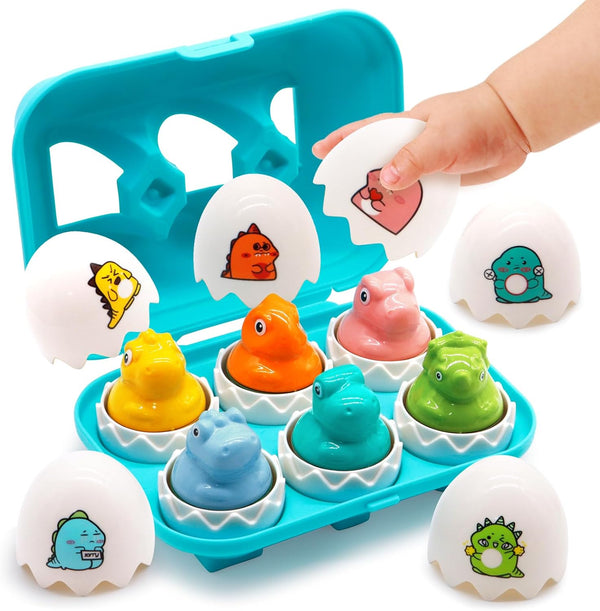 MOONTOY Montessori Dinosaur Egg Matching Toys, Educational Learning Toys for Toddlers 1-3, Color Sorting Dino Travel