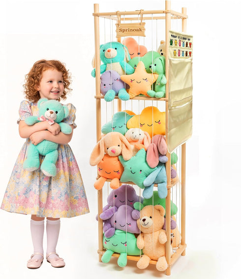 SPRINOAK 54-Inch Tall Stuffed Animal Storage Organizer - Premium Wooden Plush Toy Holder