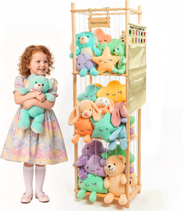 SPRINOAK 54-Inch Tall Stuffed Animal Storage Organizer - Premium Wooden Plush Toy Holder