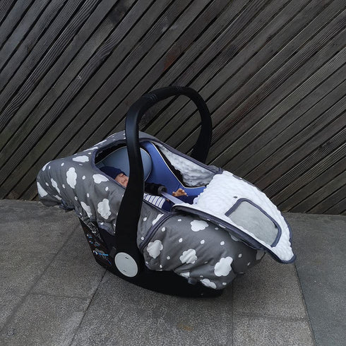 Winter Carseat Cover, Baby Car Seat Covers for Infant, Thick Padded, Grey Cloud, Canopy with Zipper Open