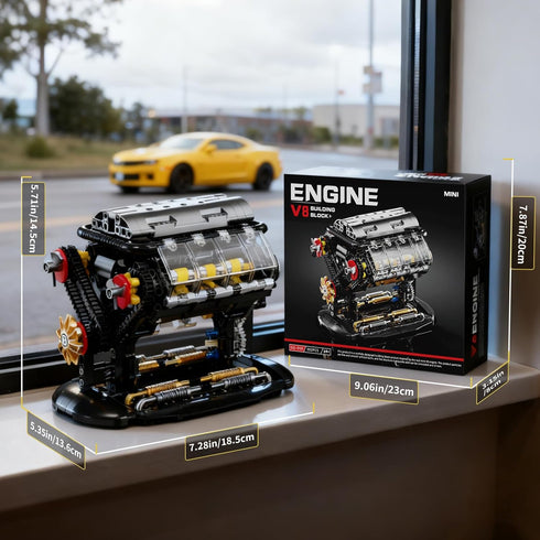 V8 Sets, V8 14+ (502 Engine Building Blocks Mini Engine Model Kit That Runs with Manual Joystick, Compatible with Lego
