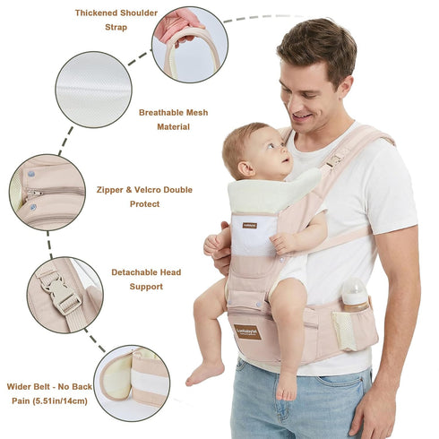 6-in-1 Baby Carrier with Hip Seat, Baby Carrier Newborn to Toddler, Adjustable Detachable Infant Toddler Carrier