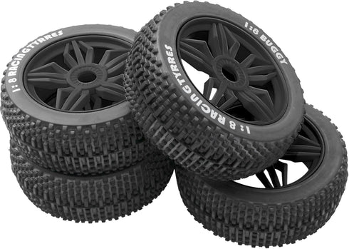 ShareGoo OD 4.52" 1/8 RC Buggy Rubber Tires with 5 Spoke Plastic Rim - Compatible with Arrma Kyosho Exceed RC Traxxas