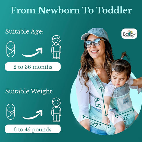 6-in-1 43 Inches, 2-36 6-45 lb Baby Carrier - Ergonomic Soft Carrier with Hip Seat and Large Storage, Front and Back