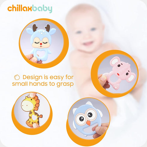 CHILLAX Teether Toys - Soothing Non-BPA Silicone Teethers for Babies 3+ Months, Easy-to-Grip, Dishwasher-Safe