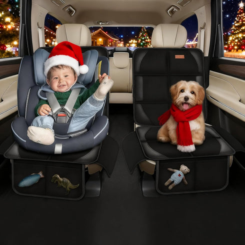 600D 2) Car Seat Protector Covers for Child Car seat mat, Waterproof Non-Slip with Storage Pockets, Cushion Protectors