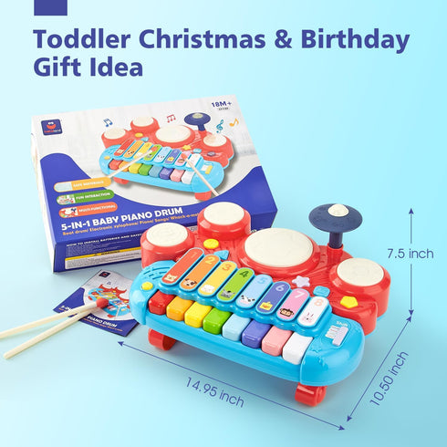 Baby Musical Toys, 3 in 1 Piano Keyboard Xylophone Drum Set for 1 Year Old Girls, Learning Toys for Toddlers 1-3