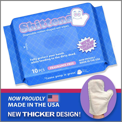 Shittens 10 Count Disposable Mitten-Shaped Wet Wipes