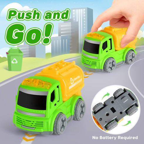 1, 2, 3, 4 Set, IJIGU Truck Toys for Toddler Year Old Boy, City Sanitation Transport Trucks Toy Ideal Christmas