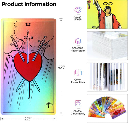 MagicSeer Rainbow Tarot Cards Decks, Tarot Card and Book Sets for Beginners, Holographic Tarot Deck
