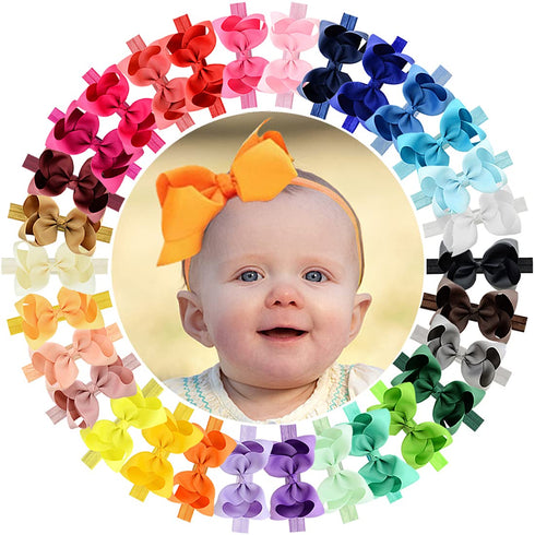 WillingTee Baby Girls 4.5 Inch Grosgrain Ribbon Boutique Hair Bows Headband, 30 Colors