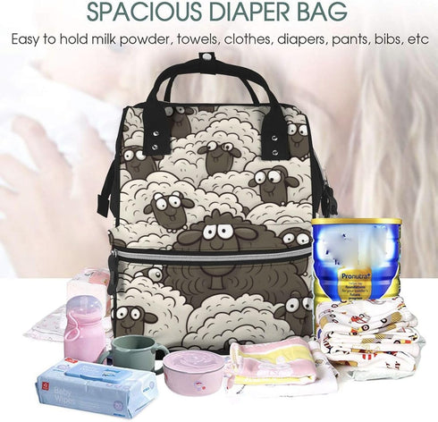 FHEDVBN Backpack Mummy Backpacks Daypack Cartoon Black White Sheep Diaper Bag for Women Multifunction Waterproof