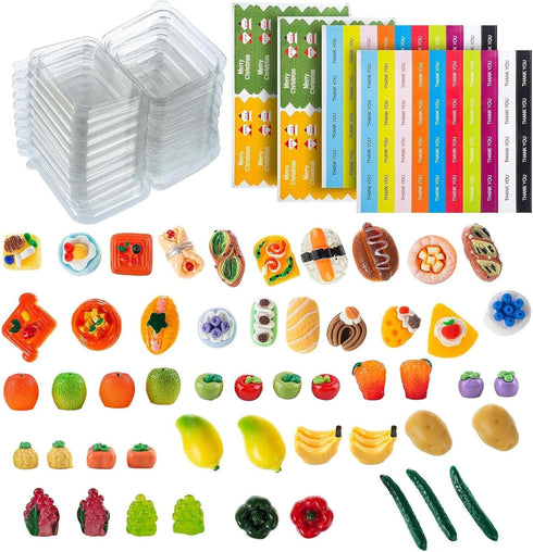WEHOO 75Pcs Set Miniature Supermarket Food Lunch Box Dollhouse Kitchen Mini Takeaway Snacks Resin Fruit Crisper