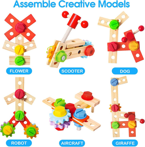 Set 39 3 4 5 6 Kids Tool with Electric Drill, Pcs Wooden Toddler Play Tool Bench Kits with Tool Box, Montessori STEM