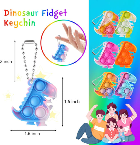 30 Pack 4-8 Dinosaur Party Favors Dinosaur Keychains Kids Party Favors Fidget Toys Bulk Mini Pop Fidget Keychain Its