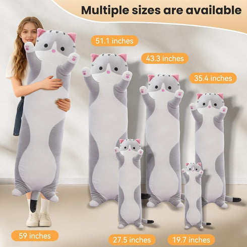 19.7 Inch) Cute Cat Plush Long Body Pillow Soft Cartoon Stuffed Animal Doll, Kawaii Cat Plushie Toy Pillow Gifts
