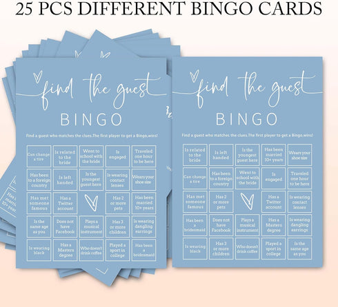 Wedding Shower Games Cards, 25Pcs Prefilled Find The Guest Bingo Game Cards, Engagement Party Supplies for Guests