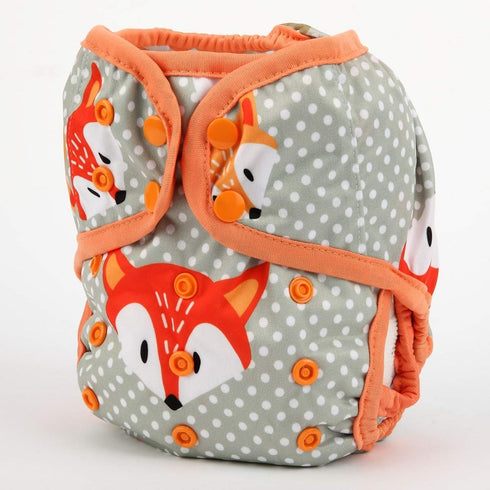 One Size Cloth Diaper Cover Snap with Double Gusset (Dots Fox)