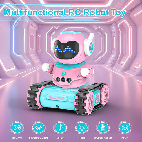 Programming, 3-8 ALLCELE LED RC Robot Toys for Girls with Music, Demo and LED Function, Remote Control Robot Toy, Gift