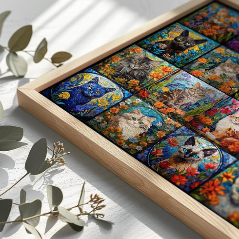 Bgraamiens 1000 Pieces Mosaic Art Puzzle - Cats and Flowers Stained Glass Art Puzzle for Adults, Impossible Color