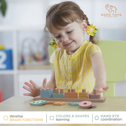 GOPO TOYS Montessori Toys for 18+ Months | Wooden Sorting and Stacking Toys for Toddlers