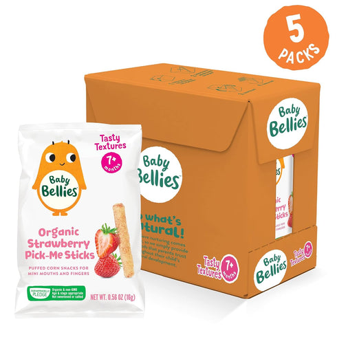 Little Bellies Organic Strawberry Pick-Me Sticks Baby Snack - Pack of 5 x 0.56 oz Individual Packs