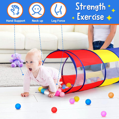 Kids Play Tunnel for Toddlers - Pop Up Crawl Through Tent for Baby or Dog, 2 Mesh Sides, Colorful Crawling Tunnel