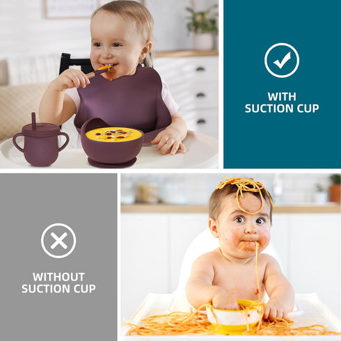 100% Set, Silicone Baby Feeding BPA Free Dishes With Suction Bowl, Divided Plate, Toddler Self Feeding Utensils