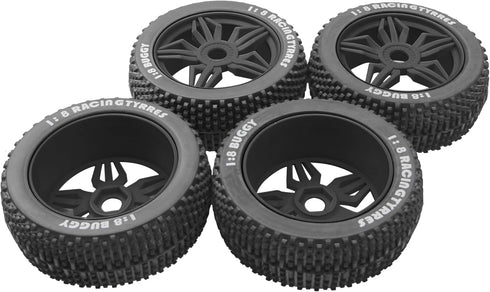 ShareGoo OD 4.52" 1/8 RC Buggy Rubber Tires with 5 Spoke Plastic Rim - Compatible with Arrma Kyosho Exceed RC Traxxas