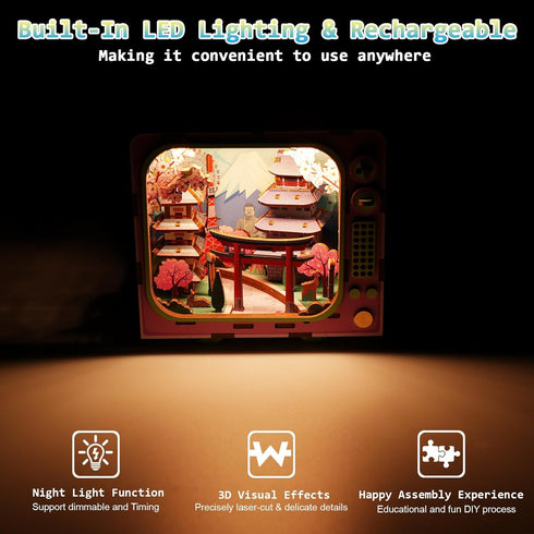 QuesEfflore 3D Set Under Mount Fuji Wooden Puzzle with LED Lights, DIY Craft Model Kit for Adults & Kids, Creative