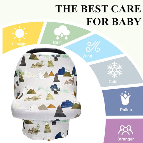 Baby Carseat Cover with Beanie, Adventure Mountain Infant Carseat Canopy for Boys Girls, Nursing Cover Breastfeeding