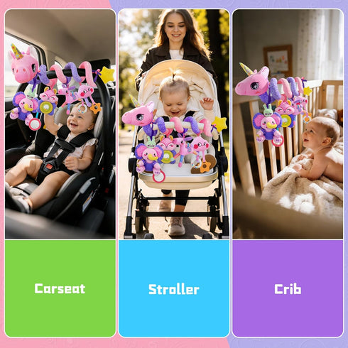 0-12 5-in-1 Musical Car Seat Toy for Babies Months Girl, Sensory Activity Hanging Toy Stroller Toy with Soothing Music
