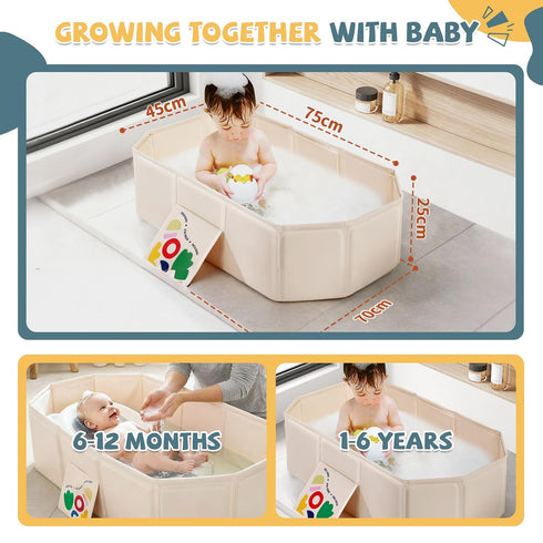 12 Orzbow Collapsible Baby Bathtub, Toddler Bathtub with Non-Slip Base, Portable Bath Tub for Kids Infant Months+