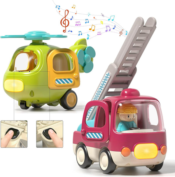 Baby Toys with Fine Motor Activities, Push & Go Cars for 1-3 Year Olds, 2 Pack Interactive Toys