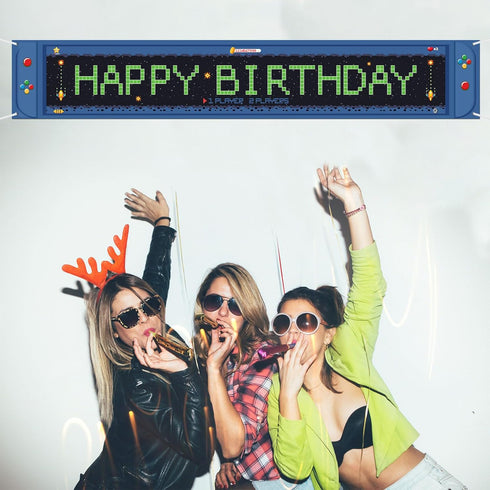 Large Video Game Happy Birthday Banner 9.8 x 1.6 ft Game on Birthday Party Decorations Level up Gaming Theme