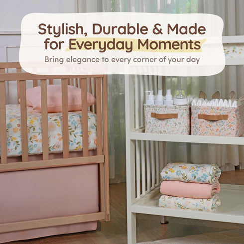 8"x5.2"x10" 2 Pack, Fabric Storage Bins Cute for Nursery - Collapsible Pink & Flower Kids Baskets with Handles Hamper