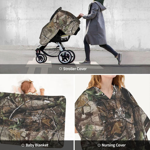 Zhbvncp Hunting Camouflage Tree Baby Car Seat Cover & Breastfeeding Nursing Cover - Breathable Stretch Fabric Multi-Use