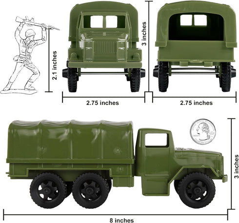 Tim Mee Toy TimMee M34 Plastic Army Men Trucks - OD Green Deuce and a Half Cargo Vehicles US Made