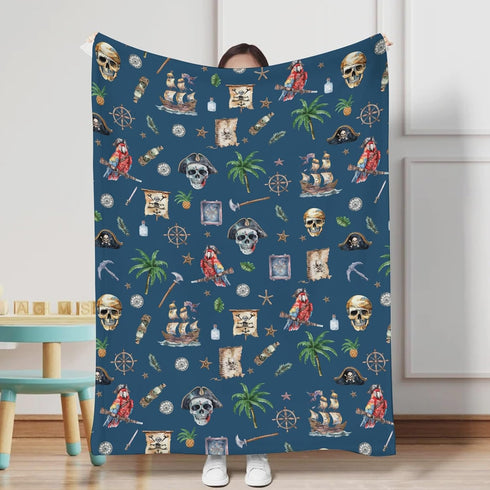 Ocean Pirate Ship Skull Parrot Palm Trees Baby Blanket for Boys Fun Boy's Nautical Nursery Receiving Blankets Soft Flannel Swaddle Blanket Newborn Toddler Bed Blankets Crib Stroller Playmat 30x40 by KASTLEE