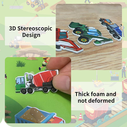2 Pack 3-5, 3D Elfew Puffy Sticker Books for Kids Ages Construction Truck and Vehicle Car Stickers for Toddlers Boys