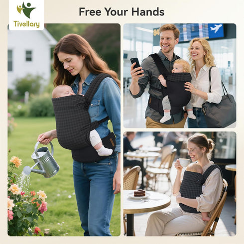 (744 lbs) Tivellary Reversible Baby Carrier Black Solid & Houndstooth; Lightweight & Breathable Lyocell Fabric;