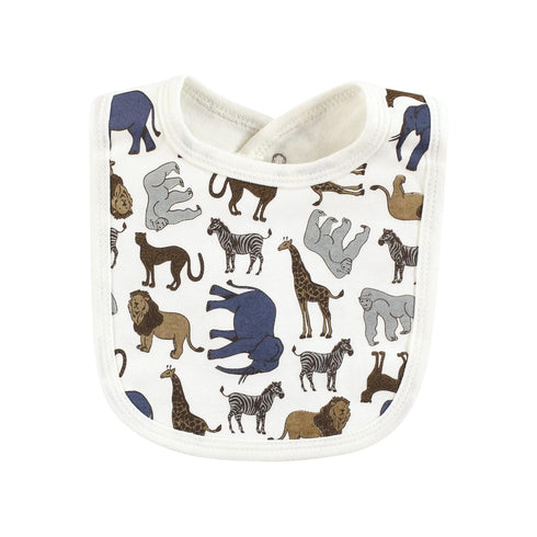 Touched by Nature Unisex Organic Cotton Baby Bibs, One Size, Classic Safari