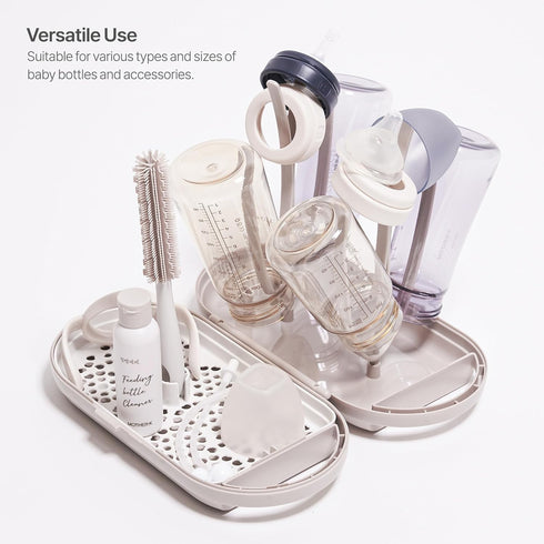 Set MOTHER-K Travel Baby Bottle Drying Rack - Baby Bottle Cleaner Kit with Cleanser and Mini Silicone Bottle Brush