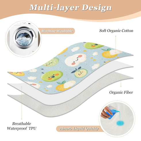 siphylline 52" 34" Cartoon Cute Fruits Cloud Blue Extra Large Resuable Changing Pad Covers Water Resistant Pee Pads