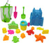4E's Novelty Beach Toys for Kids with Bag, 17 Pcs Set Castle Beach Bucket with Shovels & Molds for Ages 3-10